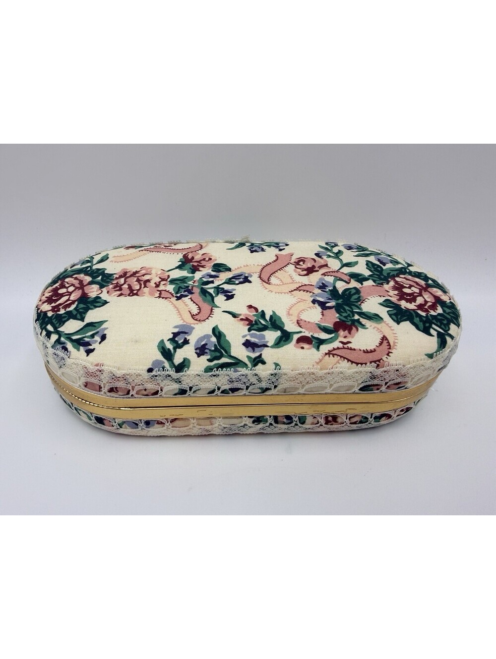 Vintage Floral Oval Fabric Jewelry Travel Case